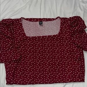 SHEIN Burgundy Heart Print Blouse